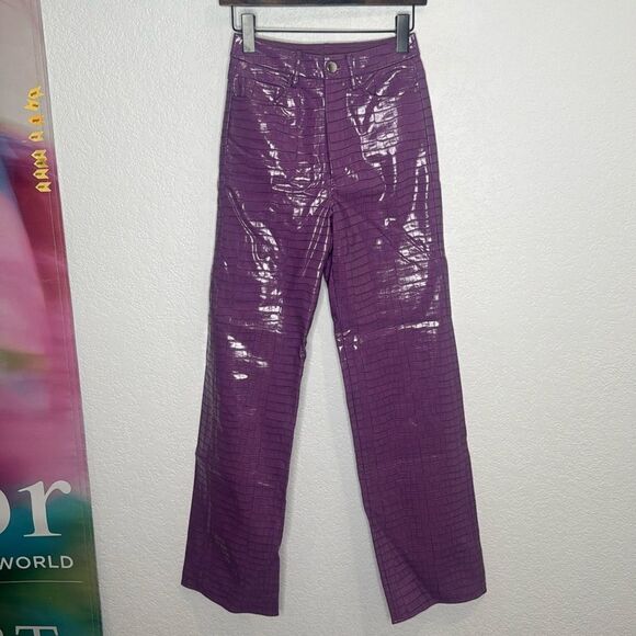 New ROTATE Birger Christiansen Purple Croc Vegan Leather Pants Size 0 FR 34 - Picture 2 of 16